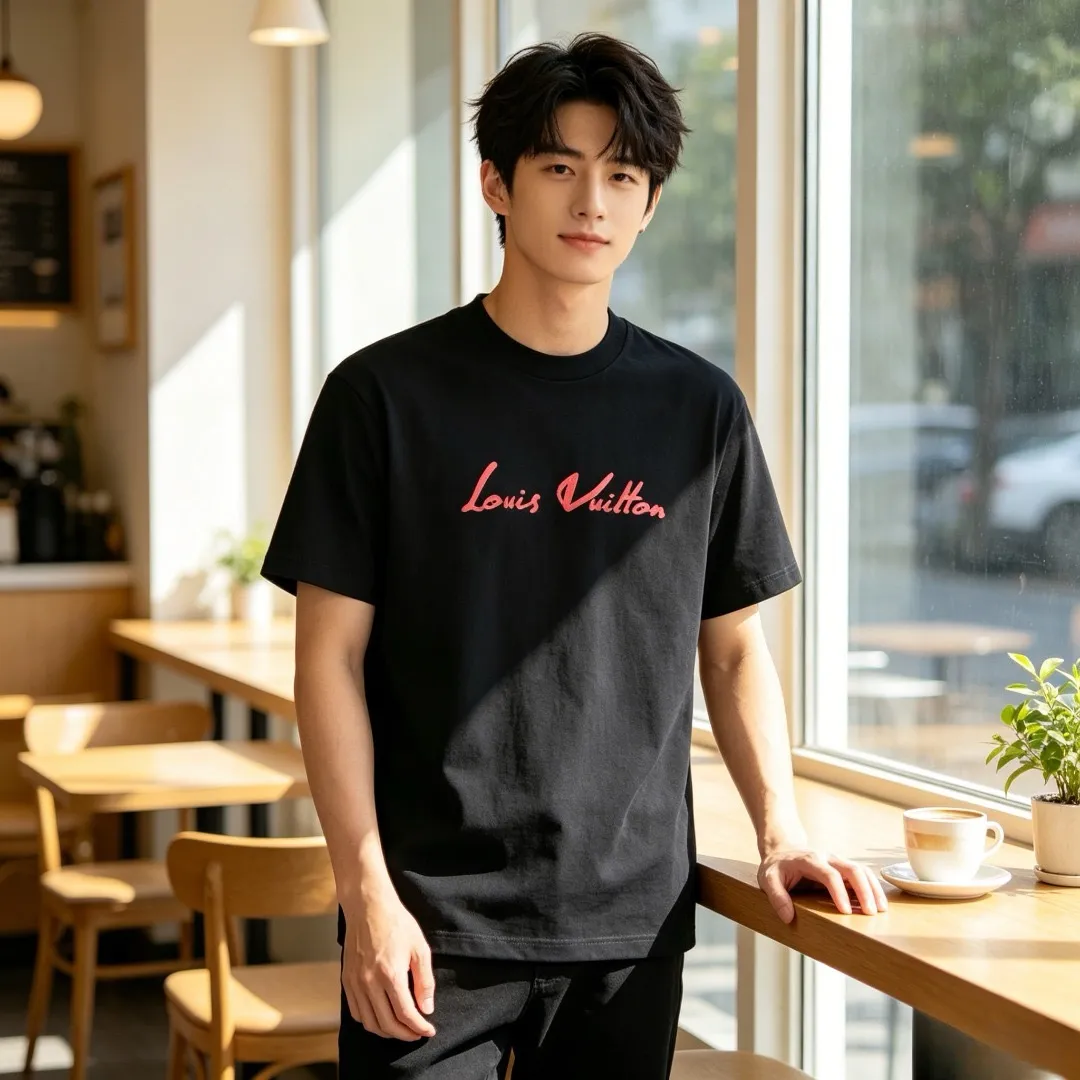 Louis Vuitton/Louis Vuitton multi-layer logo Pink letter short sleeves